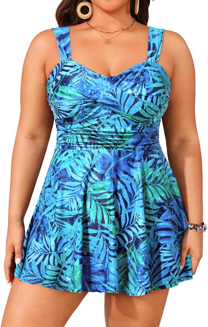 Aqua Eve Plus Size Two Piece Swimsuits for Women Tankini Bathing Suits Flowy Swim Dress with Shorts (16 Plus, Blue)