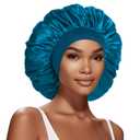 Extra Large Satin Bonnet Hair Cap, 17inches Silk Bonnet for Sleeping, Jumbo Silk Sleep Cap for Women Braids Curly Hair Locs 1Pcs (Teal)
