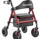 SOUNDFUSE Rollator Walkers for Seniors with Seat, Foldable Lightweight Rolling Walker with 8" Big PU Wheels, Ergonomic Seat, Dual Height Adjustment