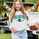 Football Season Long Sleeve Shirts For Women Game Day Team Fans Top Football Helmet Tee Crewneck Pullover Tops (L)