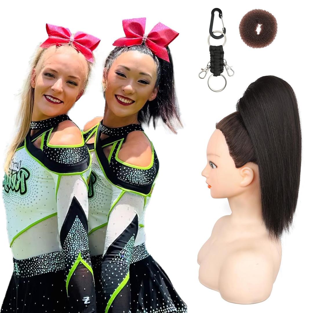 SEIKEA Cheer Ponytail Hair Piece, 14" Straight Cheerleader Hairpiece Ponytail Extension for Cheer Competitions, Dance, Costume, Dress up, Soft Natural Look for Girls Teens Black Brown