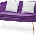 Magshion Purple Velvet Couch Tufted Loveseat with 2 Pillows, Velvet Love Seat Accent Chair, Modern Scalloped Back Upholestered Armchair with Metal Legs, Cushion Padded Sofa