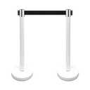 VIP Crowd Control Retractable Belt Stanchion Queue Safety Barrier Set, 36" Ht, 78" Belt (2 WHT Posts Black Belt)