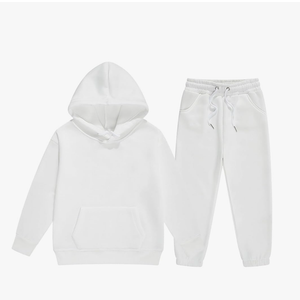 Unisex Teen Kids Jogger Sweatsuit Set 2pcs, Solid Long Sleeve Hoodie Pullover Top Sweatpants for (White-A, 10-11 Years)