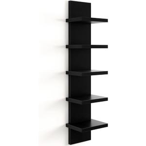 Fun Memories 5 Tier Wall Shelf Unit, Decorative Wall Mount Vertical Shelving, Floating Storage Home Decor Organizer Tall Tower Design Utility Shelving Bedroom Living Room, Black