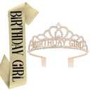AOPRIE Birthday Crown for Women Birthday Girl Sash for Women Birthday Tiara for Women Birthday Girl Headband Princess Crown Rhinestone Happy Birthday Accessories Gold