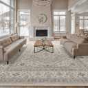 10x12 Area Rug for Living Room: Large Washable Oriental Rugs for Bedroom Non Slip Backing Stain Resistant Indoor Soft Floor Carpet for Dining Table Nursey Dorm Kitchen Low Pile Beige/Gray