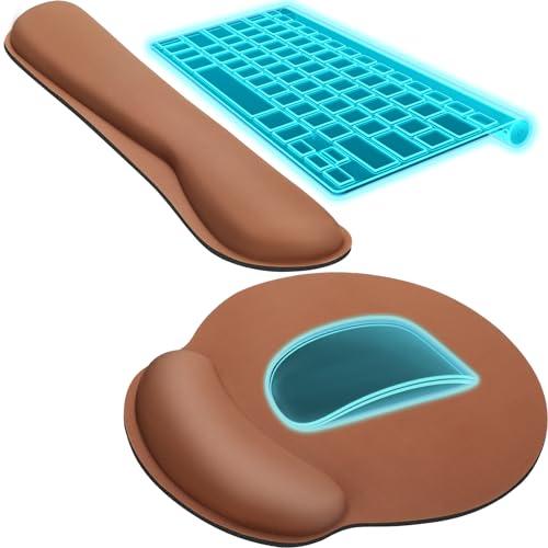 KTRIO Ergonomic Keyboard Wrist Rest, Memory Foam Mouse Pad with Wrist Rest for Computer Keyboard, Mouse Pad Set for Easy Typing & Pain Relief for Office & Home, Coffee Brown