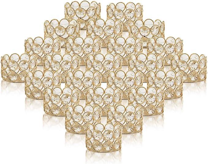 VINCIGANT Crystal Gold Votives Candle Holder Elegant Decorative Tealight Candle Holders for Weddings,Parties,Chirstmas,Gifts,Home Decor,Set of 24
