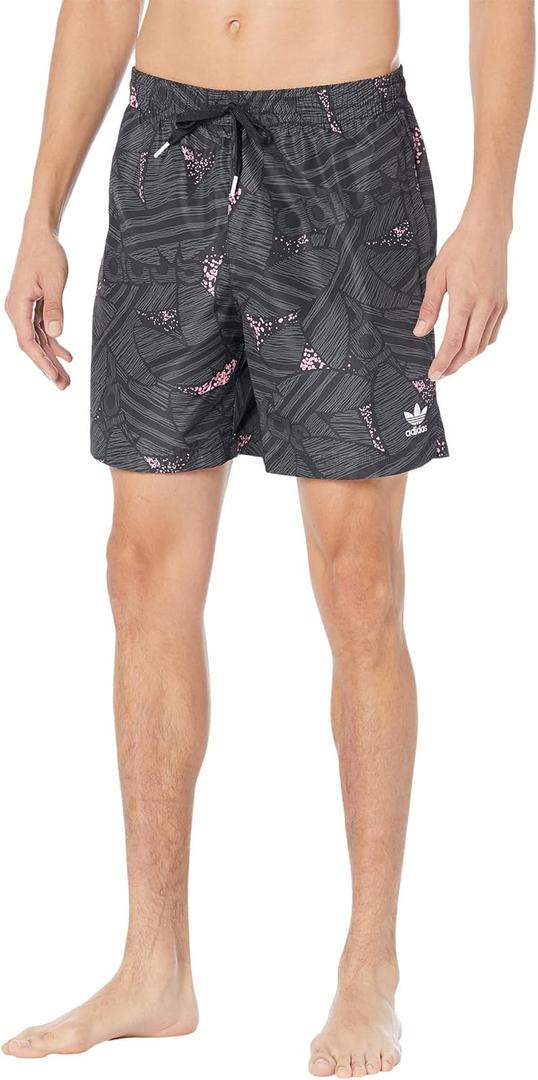 adidas Originals Men's Standard Adidas Rekive All Oversize Printed Swim Shorts, Black/Grey Six/Bliss Pink, Small