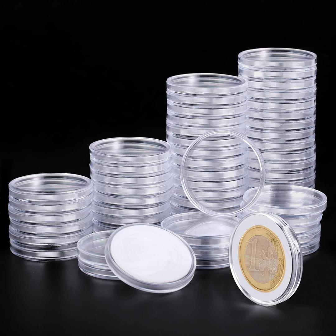 Utron 60P Clear Plastic Coin Capsules, Dollar Coin Holder, 40mm Silver Coin Storage for Collectors, Morgan Silver Dollar Coin Holders with Adjustable Gasket (17/20/25/27/30/33/38/40mm)