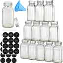 DkOvn 12pcs Glass Spice Jars with Labels, 6oz Empty Spice Jars with Mental Caps, Shaker Lids, Collapsible Funnel, Chalk Pen, Seasoning Organizer for Spice Rack