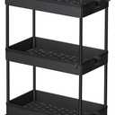 Ronlap 3 Tier Slim Rolling Storage Cart with Wheels Plastic Utility Cart Organizer for Snack Craft Art Postpartum Baby Diaper Nail Makeup in Bathroom Laundry Room Kitchen Bedside Narrow Space, Black