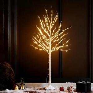 Wexo Palindrog Lighted Birch Tree, 6 FT Prelit White Artificial Christmas Trees with 144 Warm White LED Lights and Timer for Indoor Outdoor Garden Wedding Party Christmas Decoration