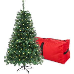 4FT Pre-Lit Green Small Christmas Tree 450 PVC Branch 150 Warm Lights
Small Artificial Holiday Fir Xmas Tree Foldable Base for Home Office, Party Decoration