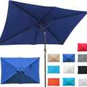 Blissun 10' Rectangular Patio Umbrella Outdoor Market Table Umbrella with Push Button Tilt and Crank (Navy Blue)