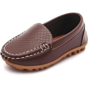 LONSOEN Toddler Little Kid Boys Girls Soft Slip On Loafers Dress Flat Shoes (Brown, 11 Little Kid)