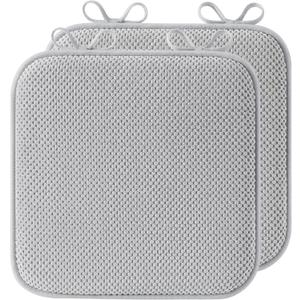 puredown Chair Cushions for Dining Chairs, Set of 2 Memory Foam Seat Cushions with Non-Slip Backing & Ties, 16" x 16" x 1.5", Comfortable & Supportive Dining Chair Pads for Kitchen, Light Grey