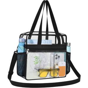 USPECLARE Clear Bag for Stadium Events,Transparent Bag for Work Sports Games Concerts Travel Gym (Black)