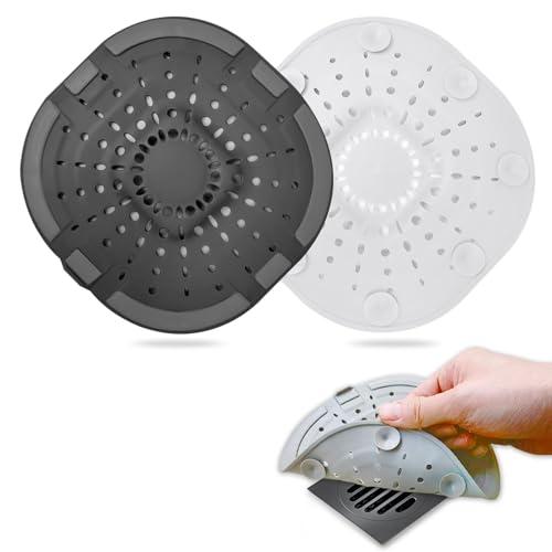 Hair Drain Catcher,Square Drain Cover for Shower Strong Adhesion Silicone Hair Stopper with Suction Cup,Easy to Install Suit for Bathroom,Bathtub,Kitchen 2 Pack (Jet Black White)