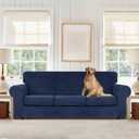 WEERRW 4 Pieces Velvet High Stretch Couch Covers for 3 Cushion Couch Sofa Slipcovers, Washable Furniture Protector with Non Slip Elastic Bottom, Feature Soft and Thick Plush Fabric, Navy Blue, Large