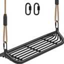 SELEWARE Heavy-Duty 20" Metal Frame Swing Seat with Adjustable Rope & Quick Connect, Replacement Swing Set Accessories for Kids and Adults, Indoor/Outdoor Backyard Playground Tree Swing, Black