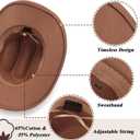 AQOKKA Western Cowboy Hats for Women Classic Felt Wide Brim Fedora Hat with Belt Buckle Retro Panama Hat Unisex Rolled up Cap