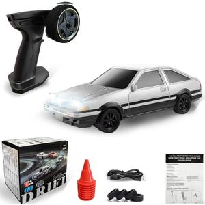 1/43 Mini RC Drift Car with Gyroscope, 2.4GHz 4WD Full Proportional High Speed Micro Hobby RC Cars with Lights Racing Tires, Fast Small Remote Control Car, Toy Model Gift for Adults Kids Boys Girls (White & Black-g)