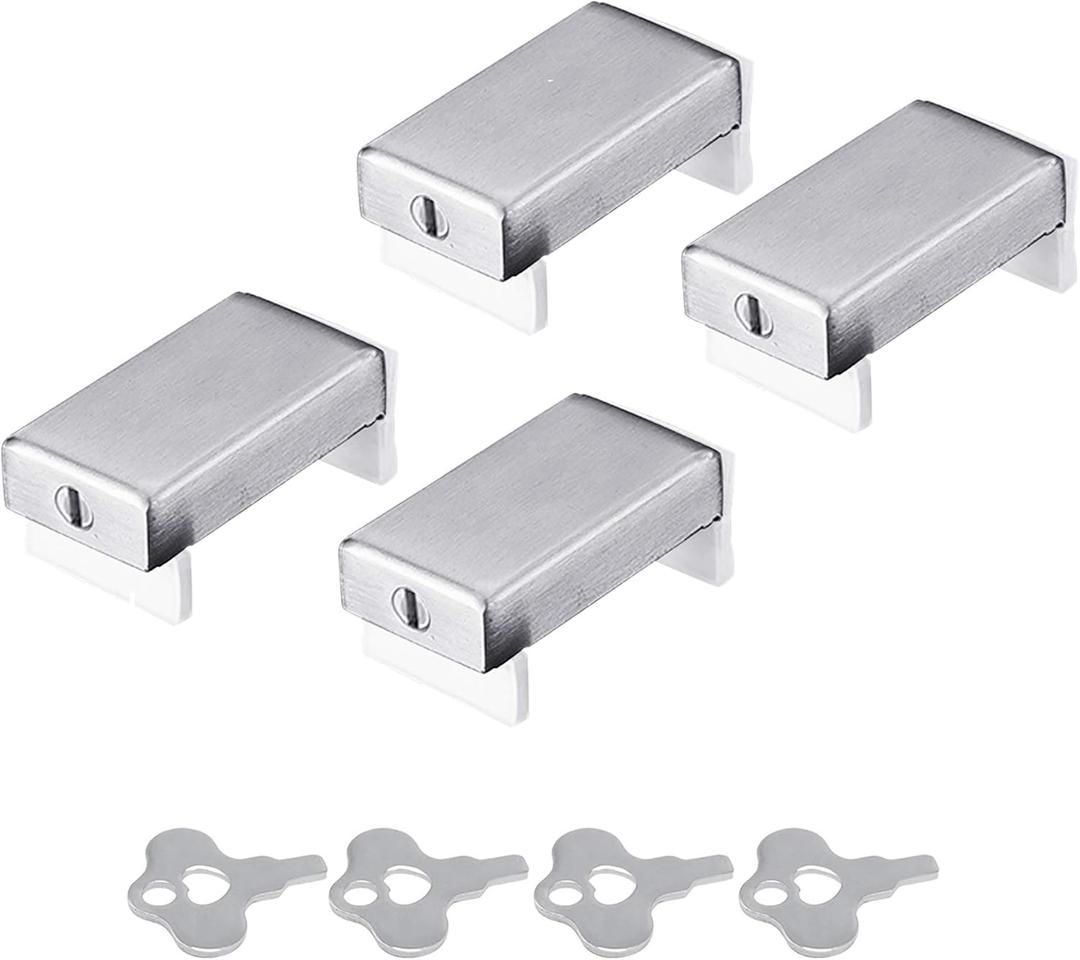Reliancer 4 Pack Sliding Window Locks Sets with Keys Aluminum Alloy Door Frame Security Lock Stop Adjustable Safety Window Locks Security Door Stop for Home and Office Child Safety