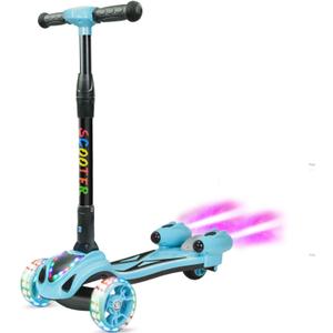 3 Wheel Scooter for Kids, Toddler Scooter with Bluetooth Music Speaker Steam Sprayer LED Lights Aluminum Alloy T-Bar, Folding Kick Scooters for Boys Girls Ages 3-10