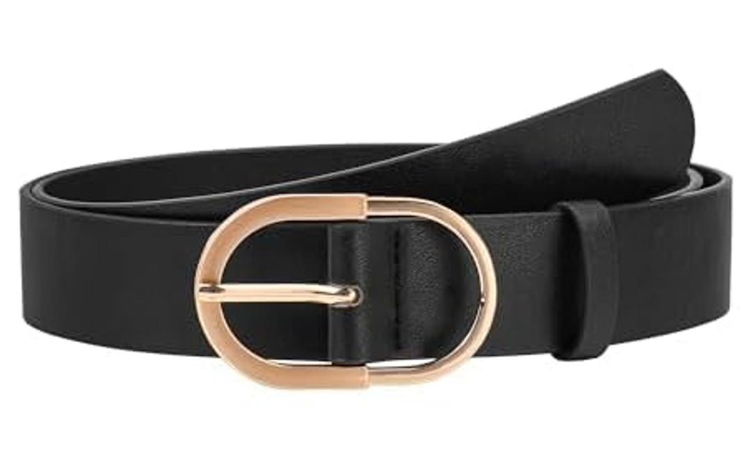 NBLYOS Women Belts Faux Leather for Jeans Fashion Belt with Gold Buckle Ladies Dress Belt, XL, Black