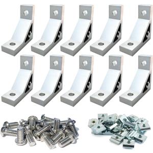 10Sets Heavy Duty 2020 Aluminum Extrusion Corner Brackets 20 Series Extrusion Connectors with 10PCS 2020 Aluminum Extrusion Profiles T Slot L Bracket 20PCS Screws 2020 T Nut