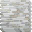 Art3d 10-Sheet Heavy-Duty Peel and Stick Backsplash, Waterproof Wall Tiles Stick on Kitchen Backsplash Living Space, Beige & White, 12 x 12 Inch