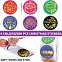 2 x JarThenaAMCS 500Pcs Gold Foil Merry Christmas Stickers Roll Self-Adhesive Xmas Colorful Label Stickers Decal for Holiday Party Favor Decor, 6 Designs