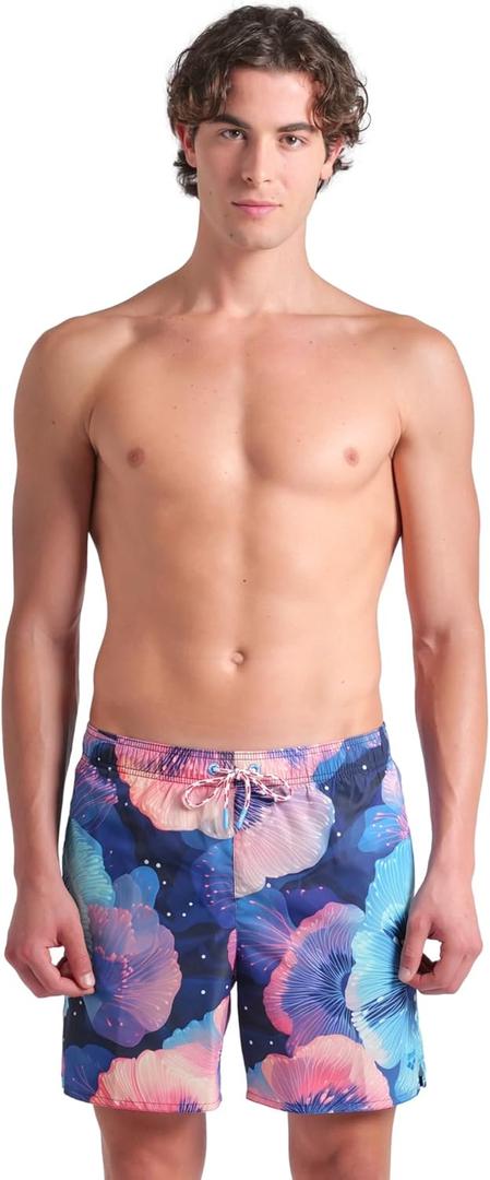 ARENA Men's Mens Water Prints Allover Boxer Beach Shorts Pool Water Sports Swimming (Calypso Coral/Multi) Size M