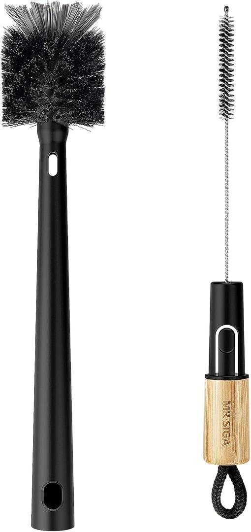 MR.SIGA Water Bottle Brush and Straw Cleaner Brush, Long Handle Bottle Cleaner Brush, 2 in 1 Bottle Cleaning Brush for Sports Bottles, Baby Bottles, Mugs, Straws (Black)