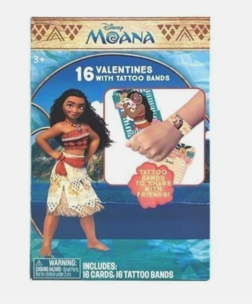 Disney Moana 16 Valentines with Tattoo Bands