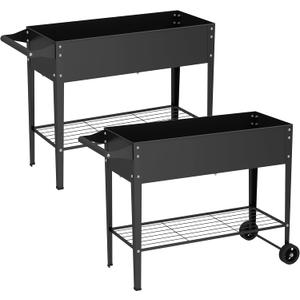 Elevate 2Pcs 32" Tall Raised Garden Bed with Wheel, Planter Box for Backyard, Outdoor Garden, Patio, Balcony, 400lb Capacity, Black