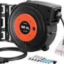 DEWENWILS Retractable Extension Cord Reel, 50 FT Heavy Duty Power Cord, 14AWG/3C SJTOW, 3 Grounded Outlets Lighted Triple Tap, 13 Amp Circuit Breaker, UL Listed (Orange & Black)