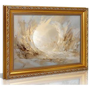 Vitage Gold Framed Jesus Resurrected Canvas Wall Art Jesus Leaves the Tomb Painting Pictures Wall Decor Christian Resurrected Posters Prints Artwork for Church Home Bedroom living room