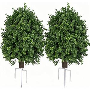QIANYUN Boxwood Topiary Bush -Artificial Topiary for Outdoors-Evergreen Plants Topiary Ball Tree UV-Resistant 2-Pack for Front Porch Garden Yard Balcony Decor