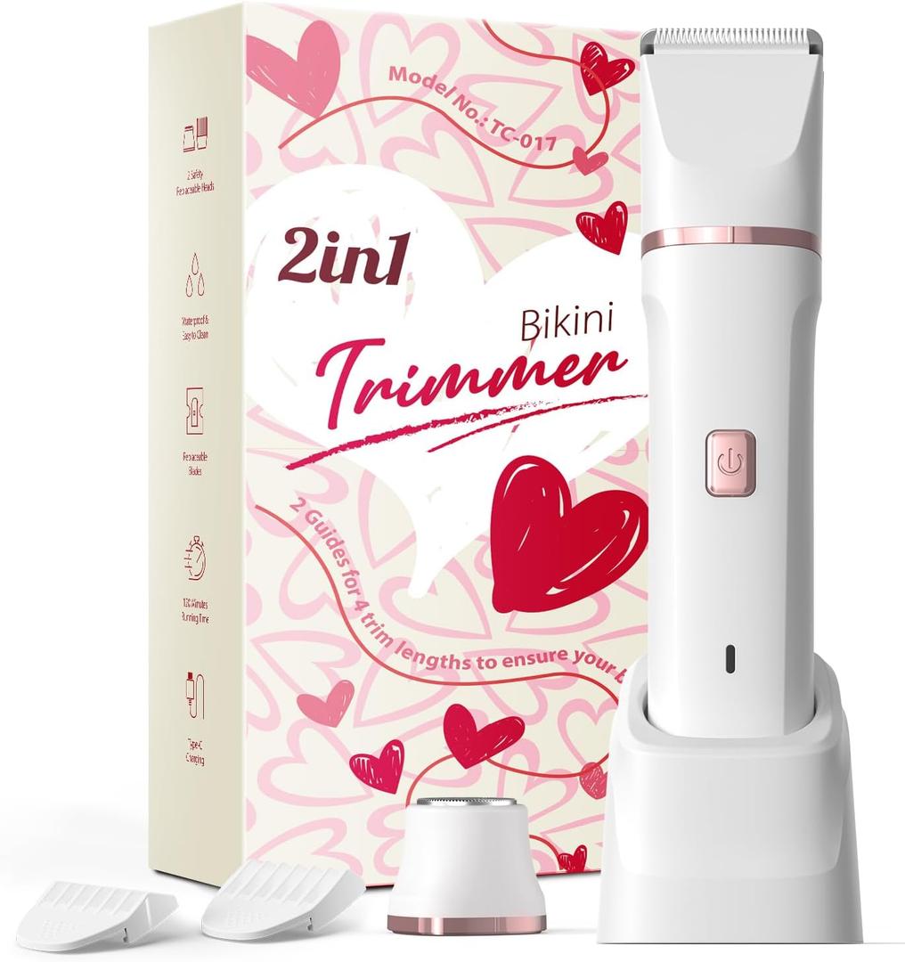 Pubic Hair Trimmer Women - Electric Razors for Women's Body Groomer, Replaceable Ceramic Blade Heads, Face Hair Remover Head, USB-C & Dock Charging, Waterproof & Easy Cleaning
