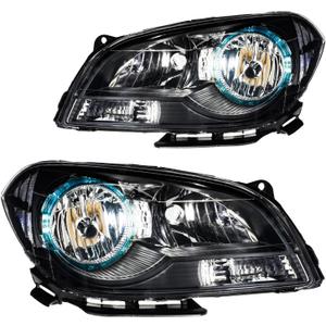 Torchbeam Headlight Assembly Compatible with Malibu 2008 2009 2010 2011 2012 Black Housing Clear Reflector Driver and Passenger Side