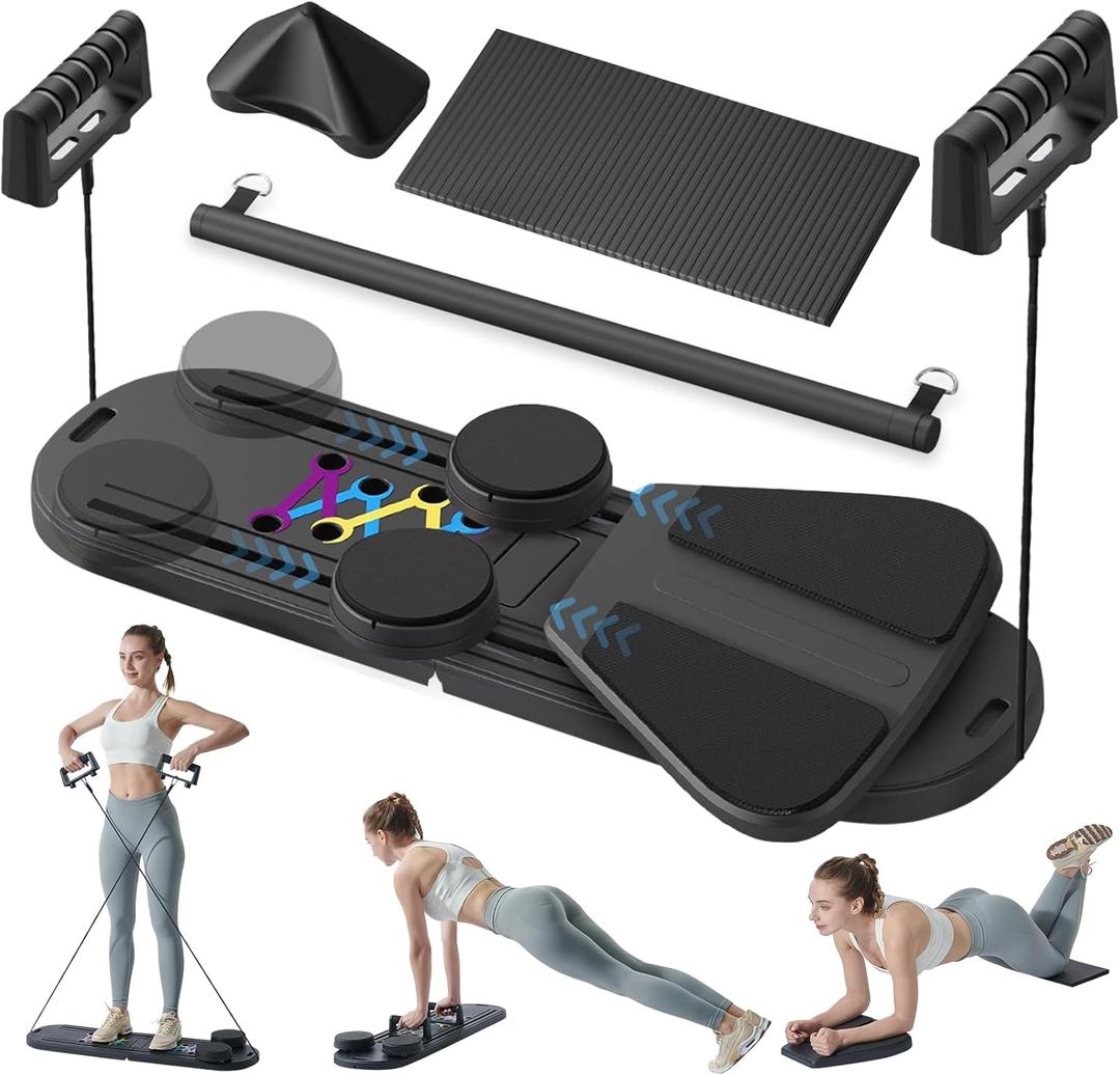Pilates Reformer Set - Pilates Board for Home Workout, 6 in 1 Reformer Pilates Machine, Portable and Foldable Pilates Reformer, Pilates Reformers Board for for Core Workouts (Black)