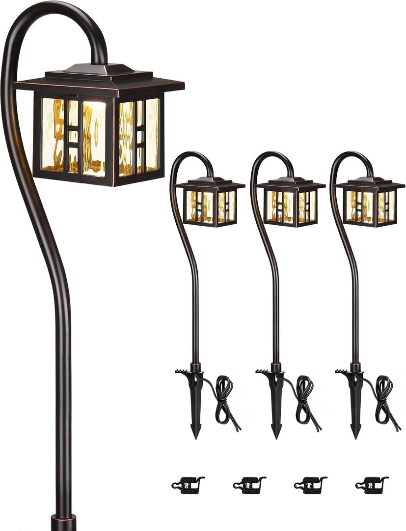 LITFIT Low Voltage Landscape Lighting 4-Pack, Aluminum 12V 3000K Electric Pathway Lights, Waterproof ORB Color Wired Path Lights with Connectors for Walkway Yard Garden, 50000H Integrated LED