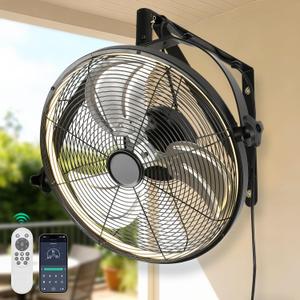 AHAWILL 20 Inch Wall Mount Fan with Lights,6-Speed High Velocity Wall Fan Dimmable Gazebo Fan,360Adjustable Tilt Industrial Outdoor Fans for Patio,Garage,Workshop,Commercial,Black