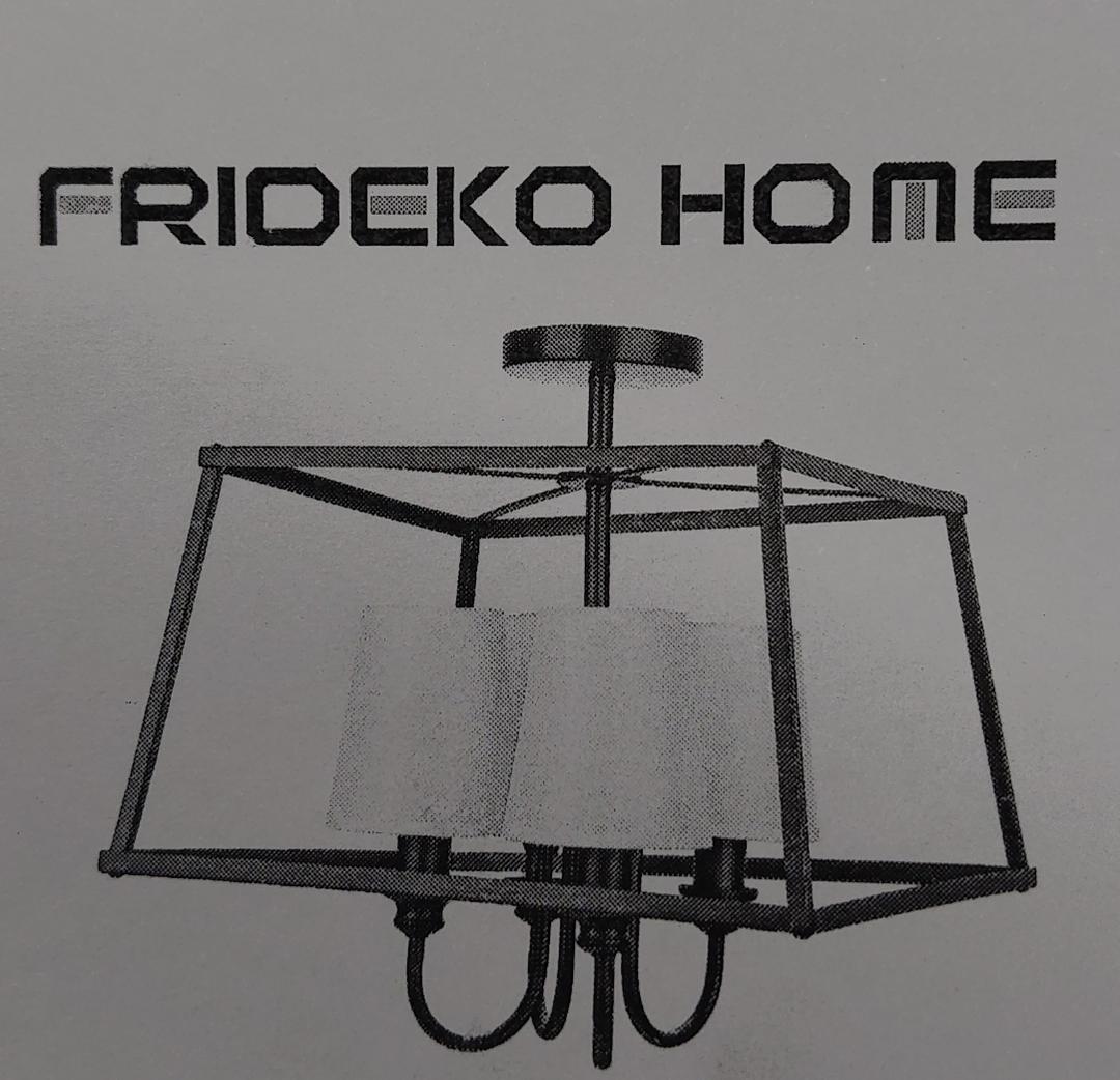 Frideko Home 15.7" Industrial Drum Ceiling Light - Semi Flush Mount with Black Metal Frame & Fabric Shade for Bedroom, Hallway, Kitchen