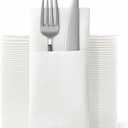 JEBBLAS Disposable Cloth Like Napkins, Built-in Flatware Pocket, Wedding Party Linen Feel White Napkin, Prefolded for Silverware,50 Count