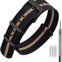 ANNEFIT Nylon Watch Band 16mm 18mm 20mm 22mm, One-Piece Waterproof Military Watch Straps with Heavy Buckle (Black+Khaki/Black Buckle)
