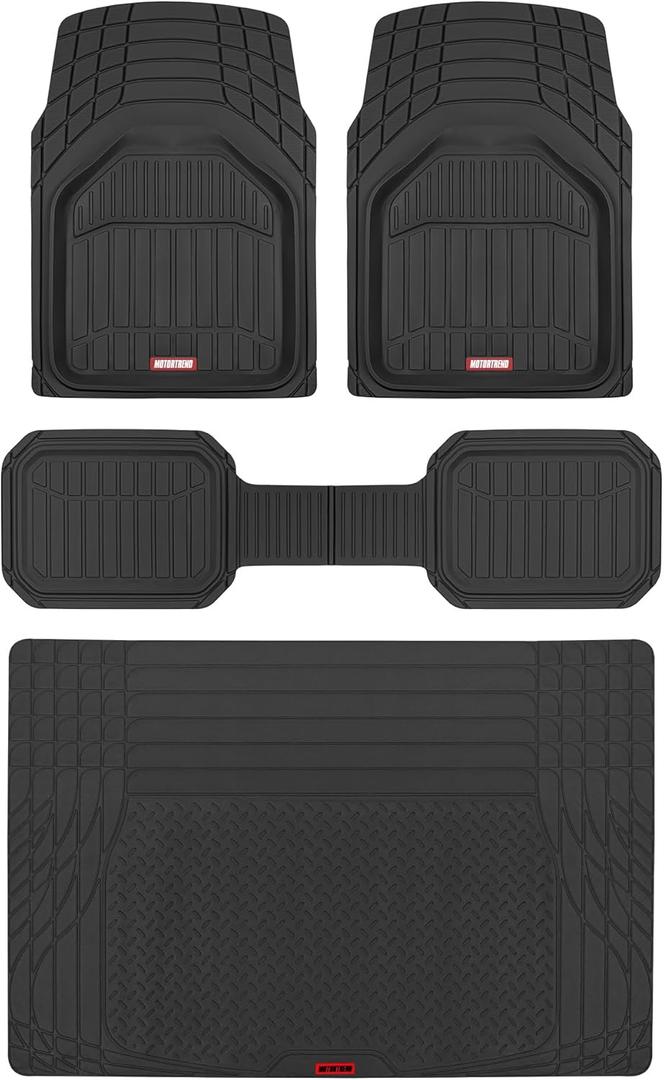 Motor Trend FlexTough Defender Floor Mats for Cars & TrunkShield Trunk Mat Set, Next-Gen Deep Dish Heavy Duty Car All Weather, Rubber Set Auto Truck Van SUV B09VYBHPDK (Black)